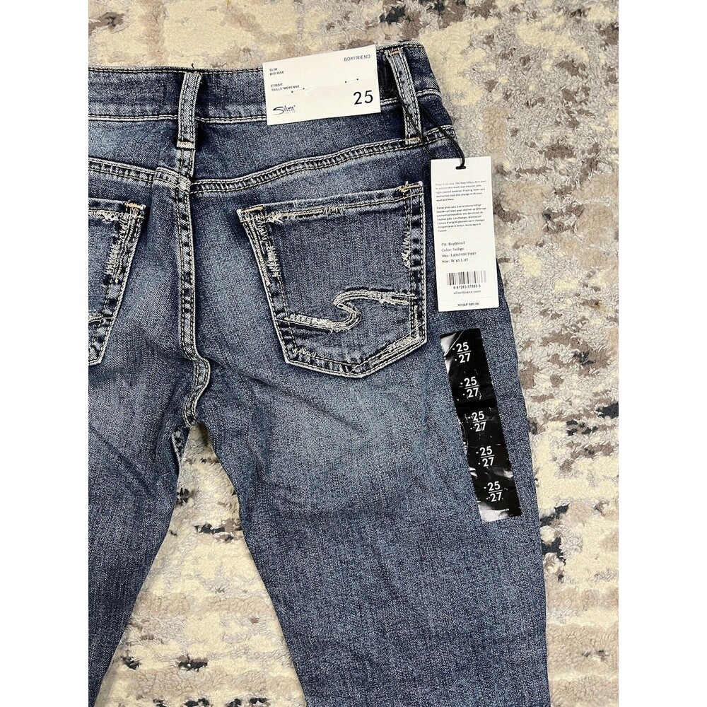 NWT Silver Boyfriend Mid-Rise Slim Fit Distressed Jeans Sz. 25X27 Buckle - Picture 11 of 13